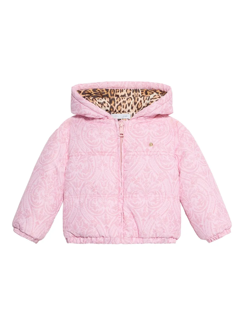 Roberto Cavalli Junior Gewatteerd jack met capuchon en damask-print Roze