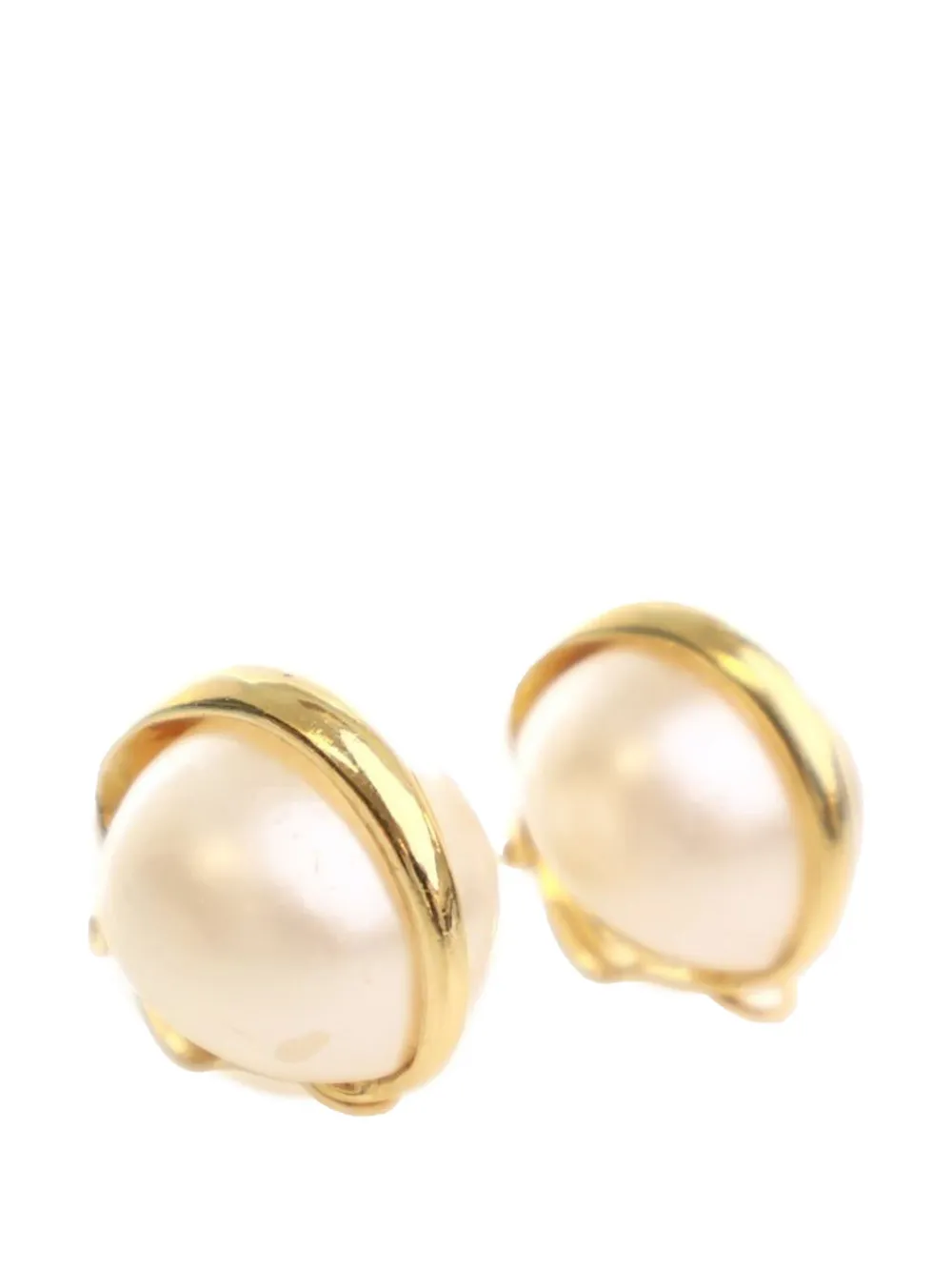 CHANEL Pre-Owned 1993 Gold Plated Faux Pearl Clip On Earrings costume earrings | Image 2