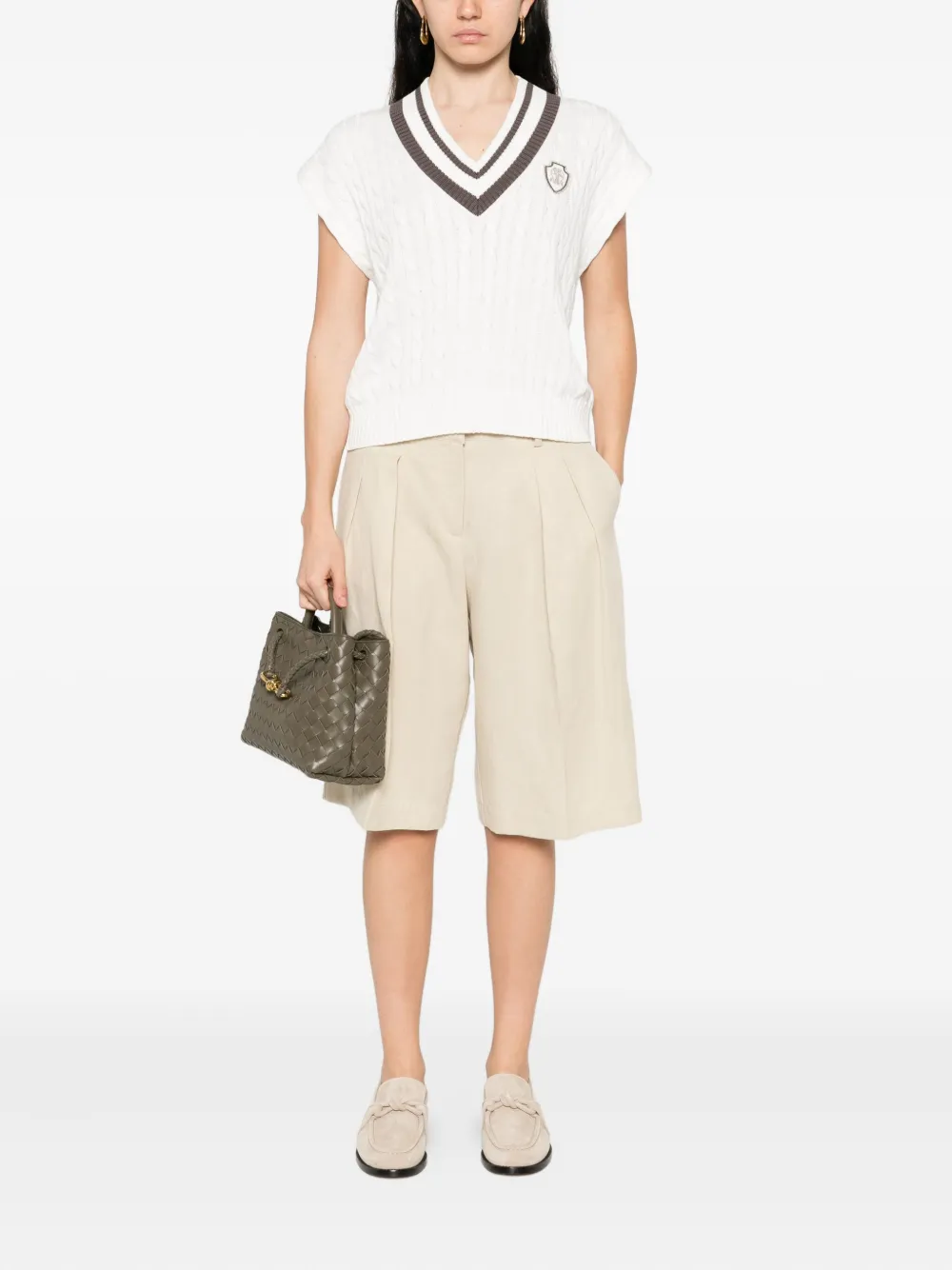 Brunello Cucinelli Kabelgebreide spencer Wit
