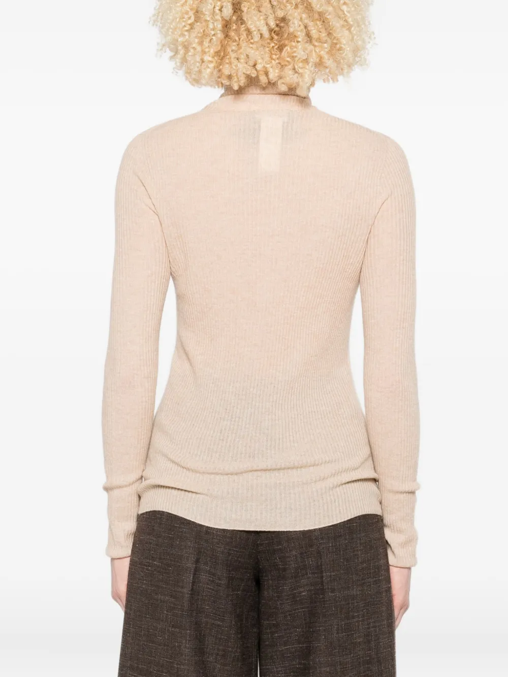 Fabiana Filippi Ribgebreid T-shirt met col Beige