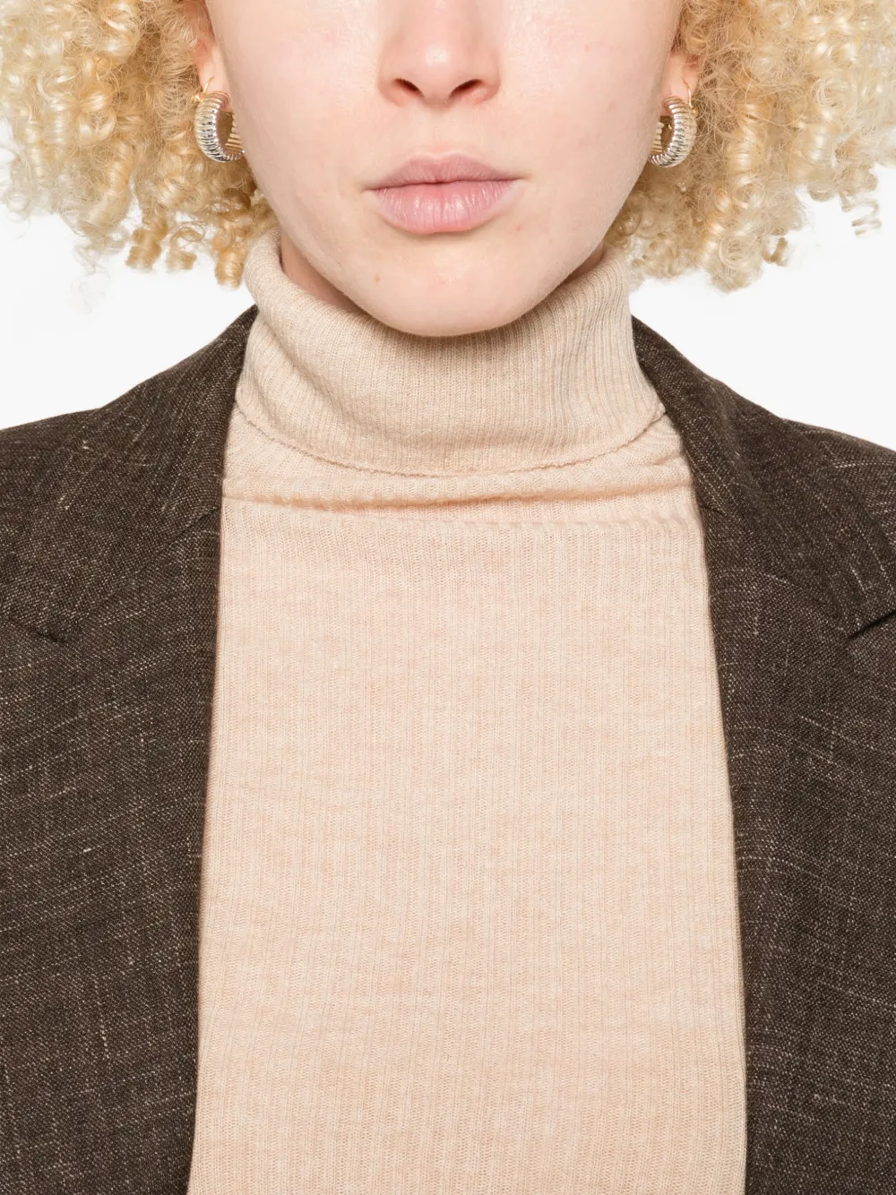 Fabiana Filippi Ribgebreid T-shirt met col Beige