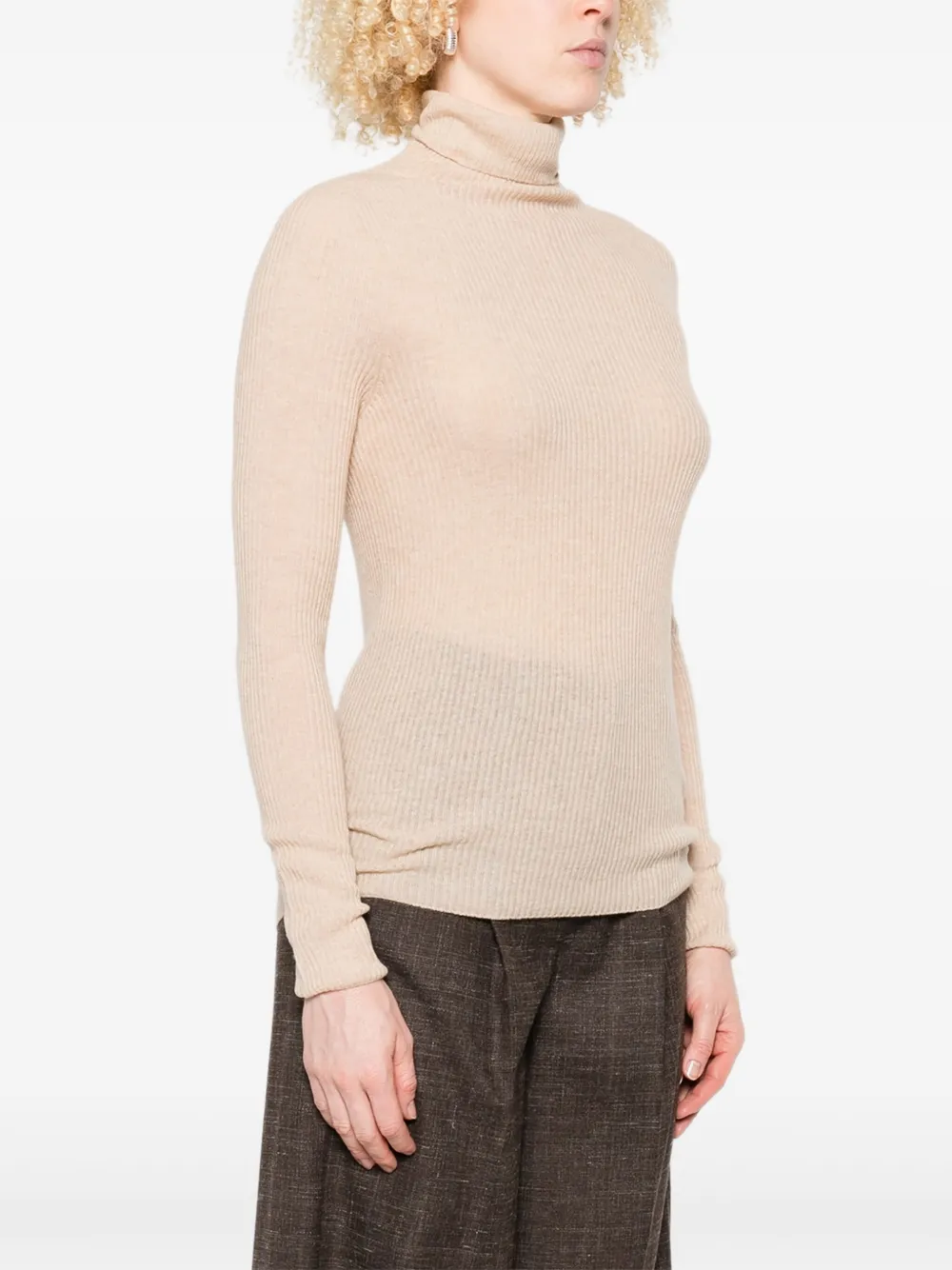 Fabiana Filippi Ribgebreid T-shirt met col Beige