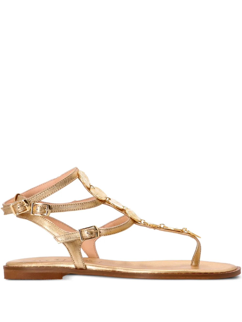 Kotris Sandals Coin-embellished Leather Sandals In Gold
