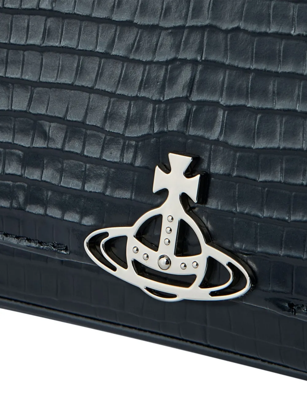 Vivienne Westwood small Hazel croc-embossed flap shoulder bag Zwart
