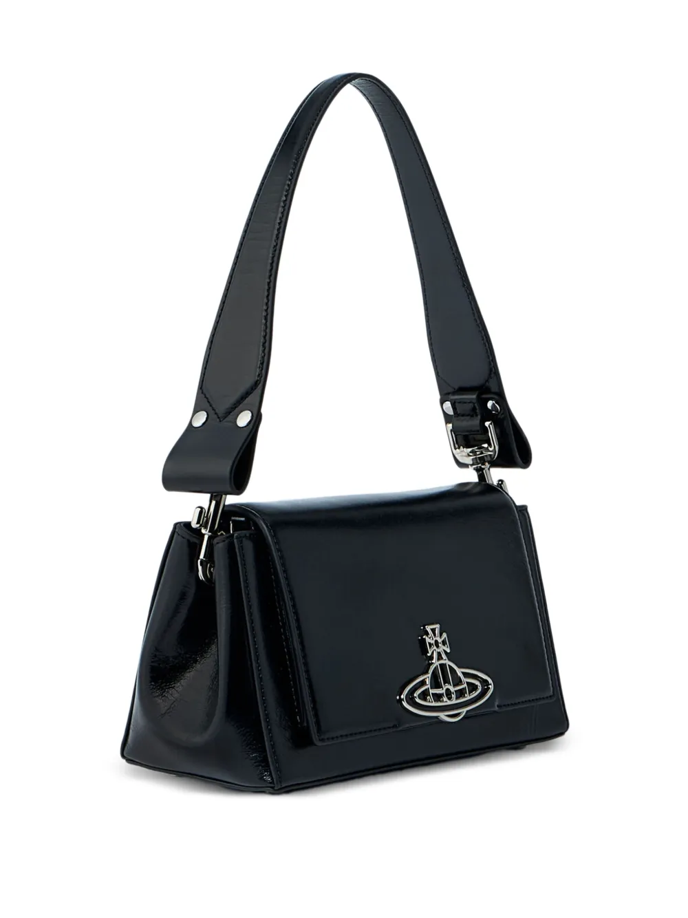 Vivienne Westwood Medium Hazel leren schoudertas met plakkaat Zwart