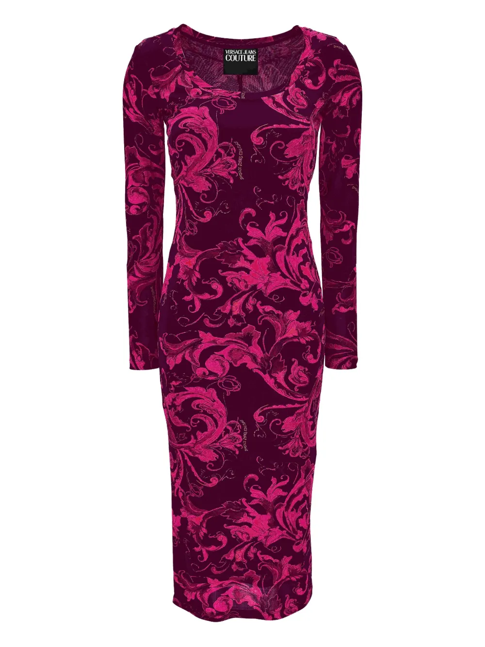 Versace Jeans Couture baroque-print long-sleeve midi dress Paars