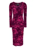 Versace Jeans Couture baroque-print long-sleeve midi dress - Purple