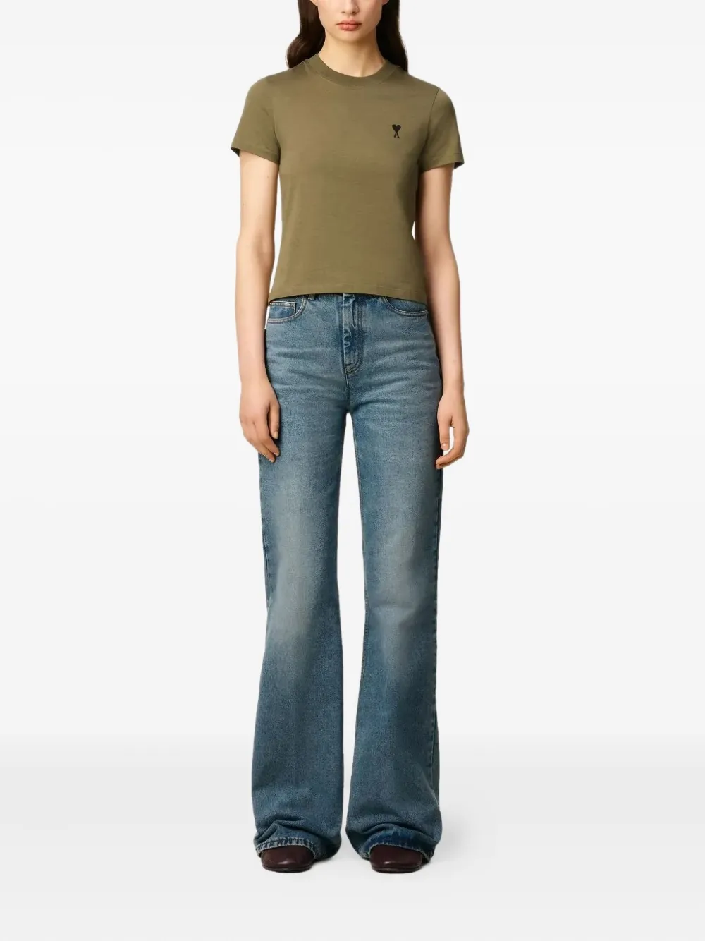 AMI Paris T-shirt met geborduurd logo BRONZE