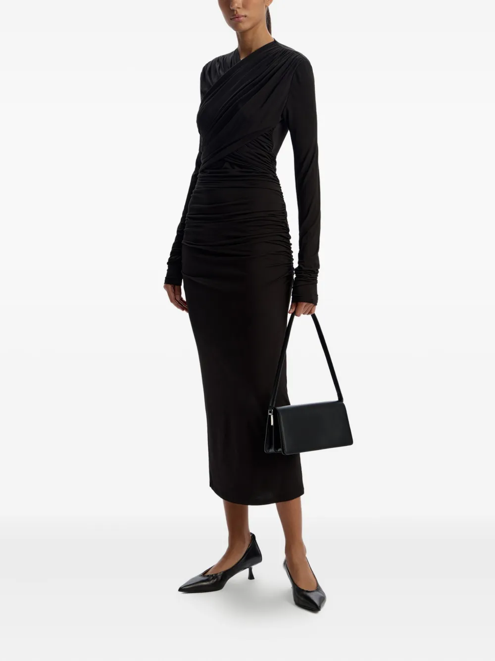 12 STOREEZ Mini-jurk met gedrapeerde hals - Zwart
