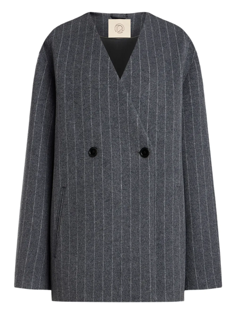 12 STOREEZ pinstripe double-breasted coat | Grey | Image 1