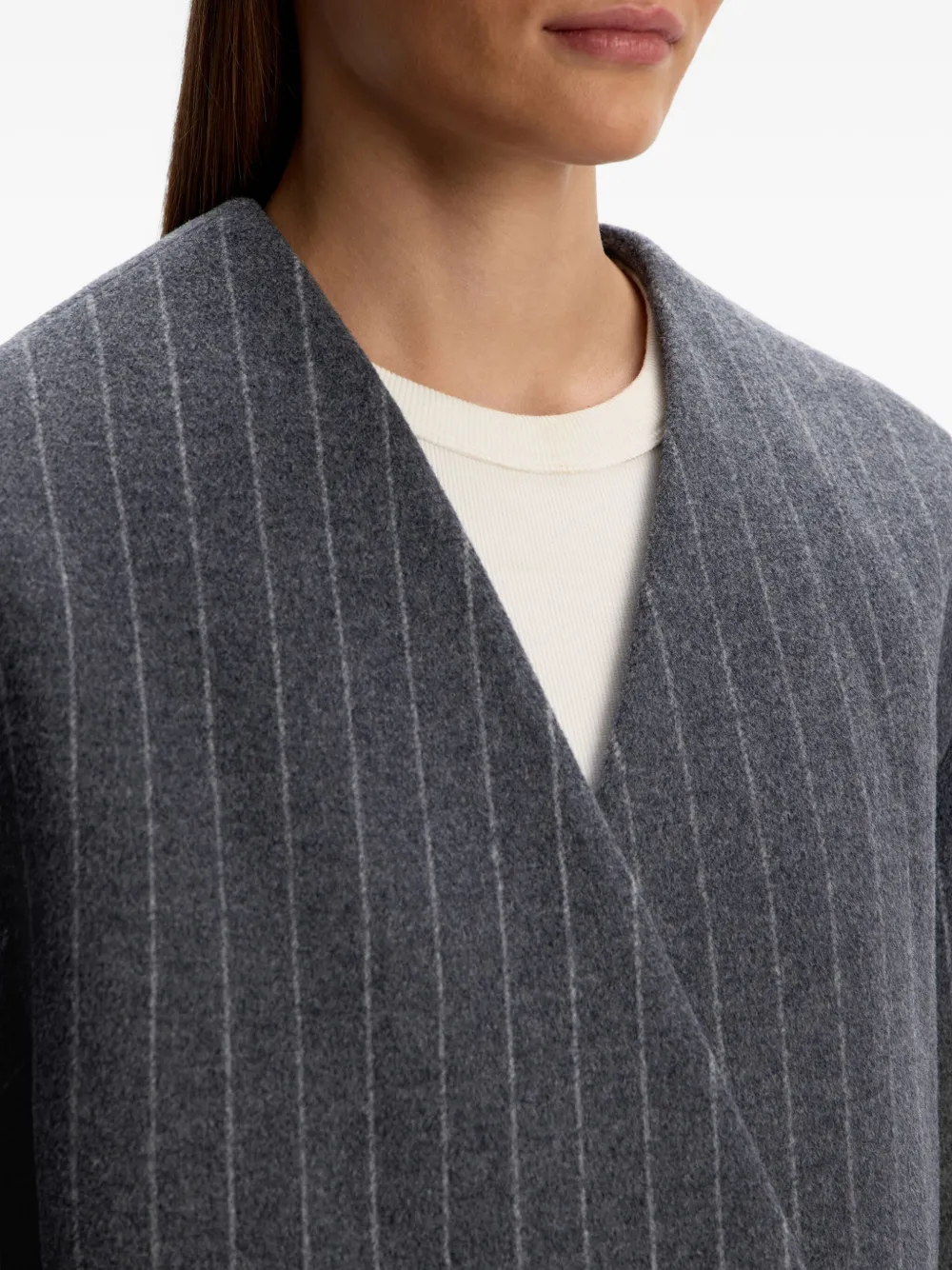 12 Storeez Pinstripe Double-breasted Coat In Gray