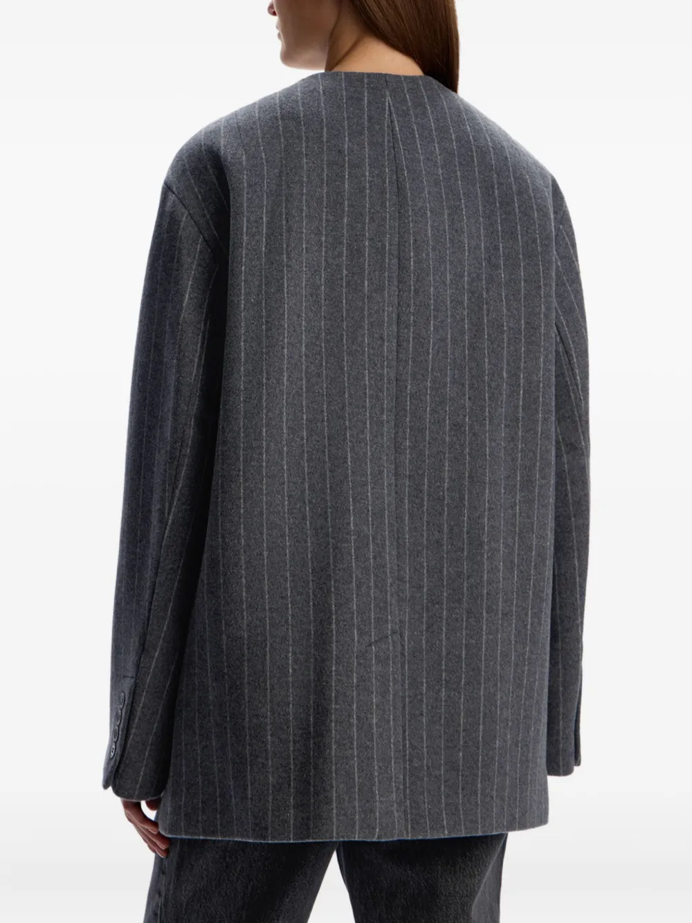 12 Storeez Pinstripe Double-breasted Coat In Gray