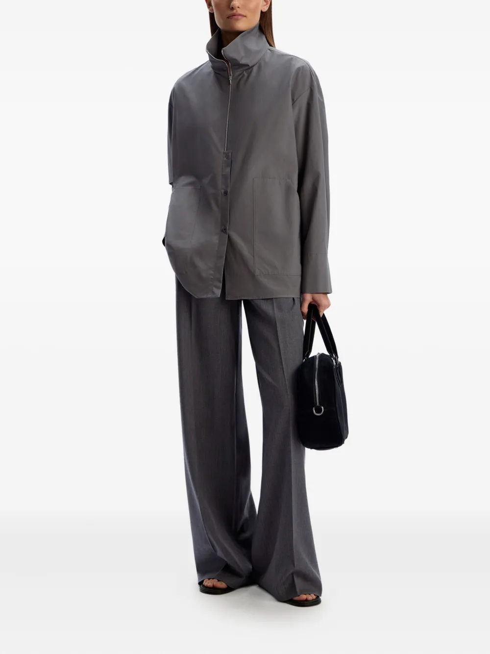 12 STOREEZ Wollen straight broek met elastische taille - Grijs