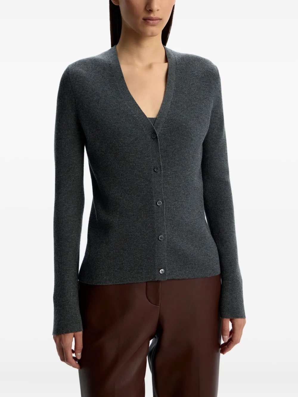 12 STOREEZ Geribbeld vest met V-hals Grijs