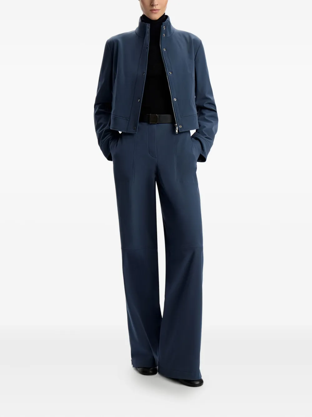 12 STOREEZ Straight broek met ceintuur en rits aan de zijkant - Blauw