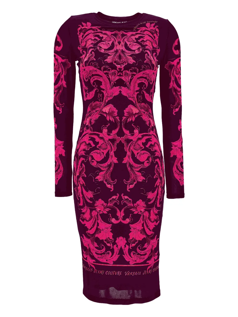 Versace Jeans Couture Abito midi a maniche lunghe con stampa barocca - Viola
