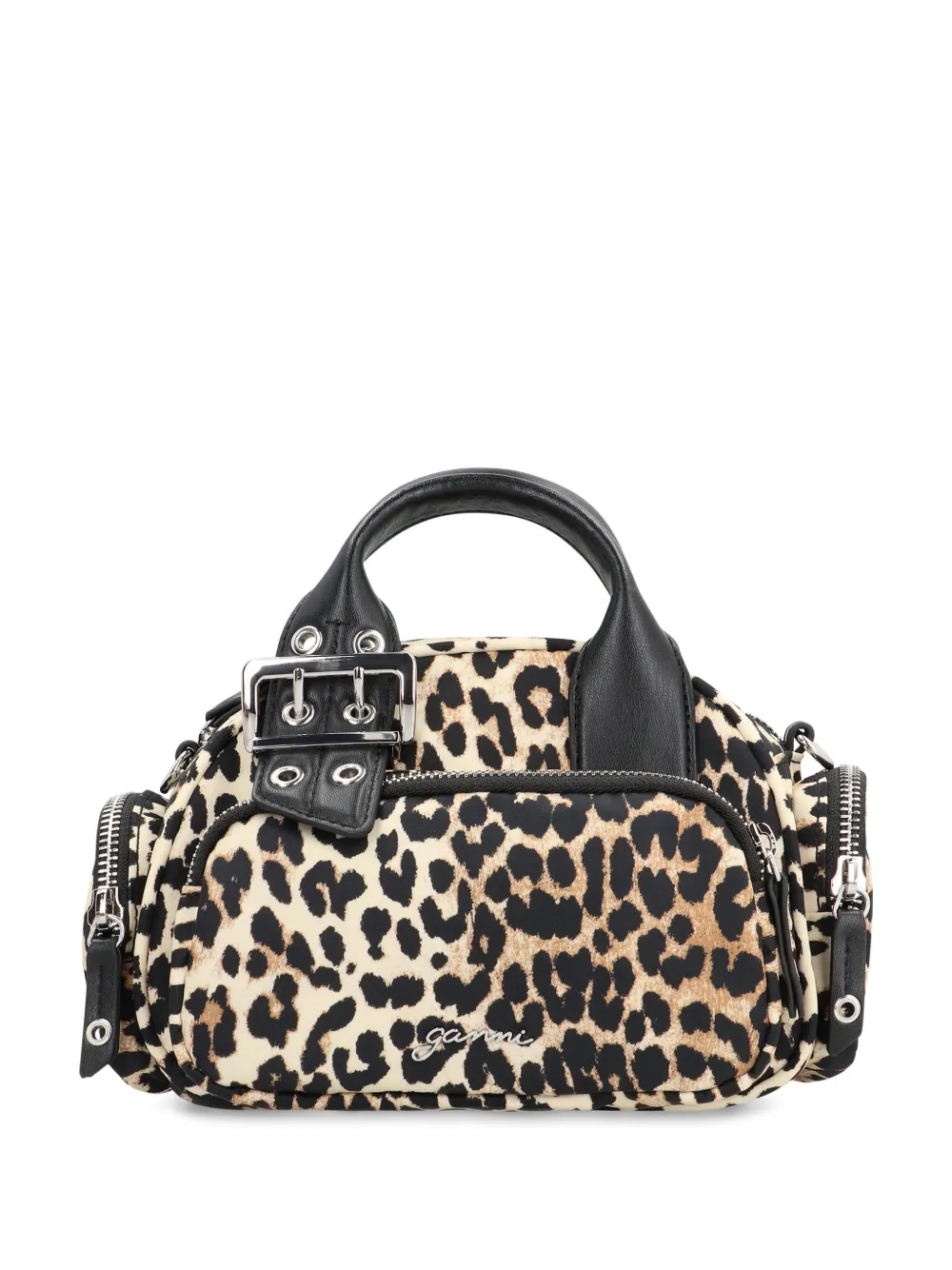 GANNI mini leopard-print buckle-detail handbag Bruin