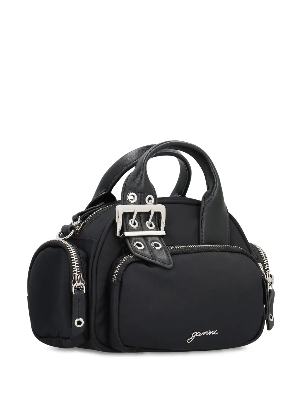 GANNI mini Polochon buckle-detail top-zip tote bag Zwart