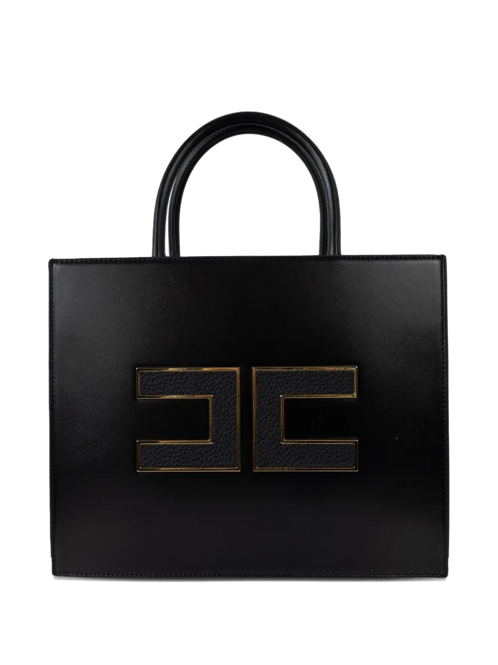 Elisabetta Franchi logo-plaque leather tote bag Zwart