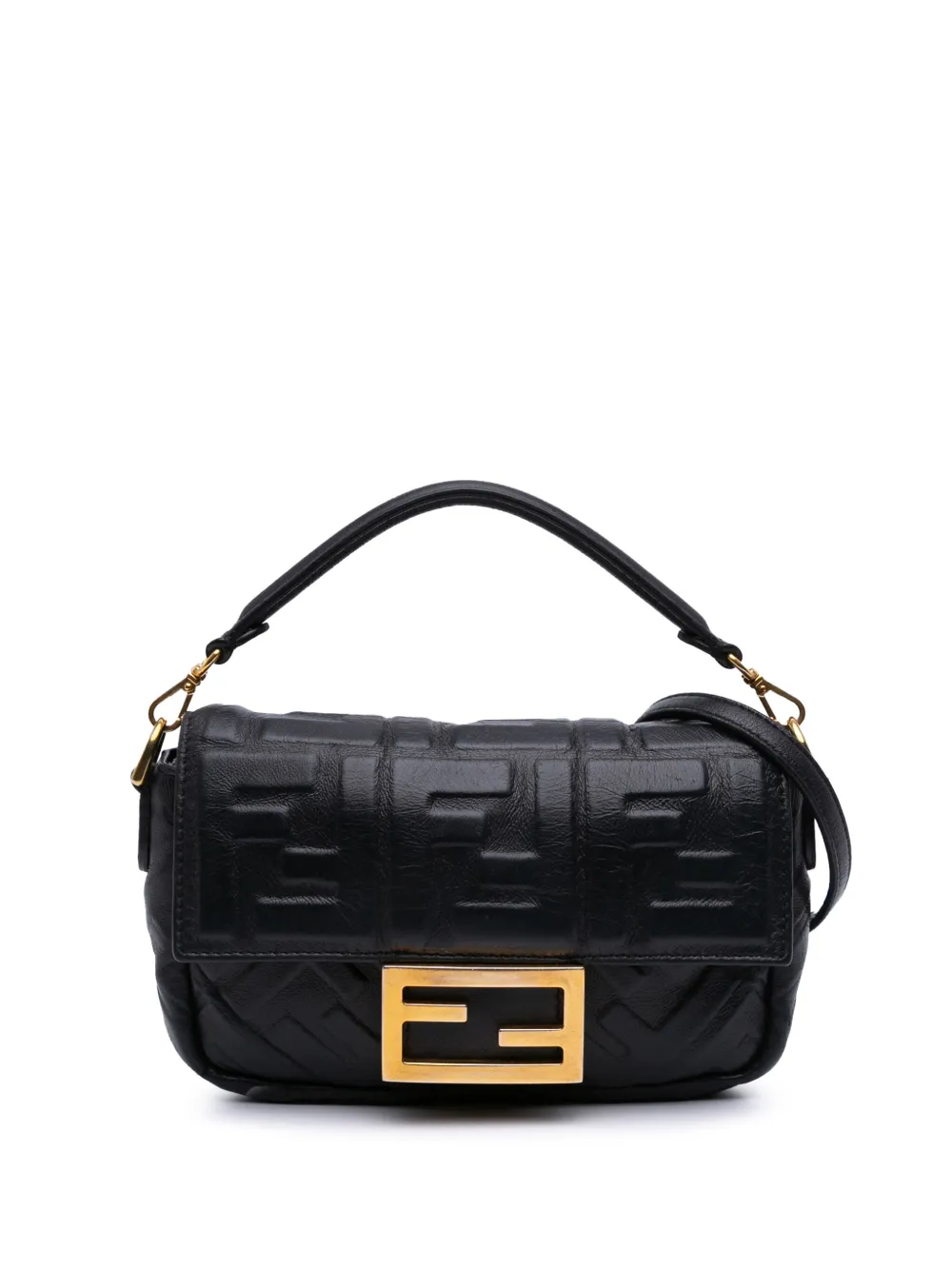 Fendi Pre-Owned 2010-2025 ミニ ズッカ エンボス レザー バゲット サッチェルバッグ - ブラック Fendi Pre-Owned 2010-2025 ミニ ズッカ エンボス レザー バゲット サッチェルバッグ - ブラック