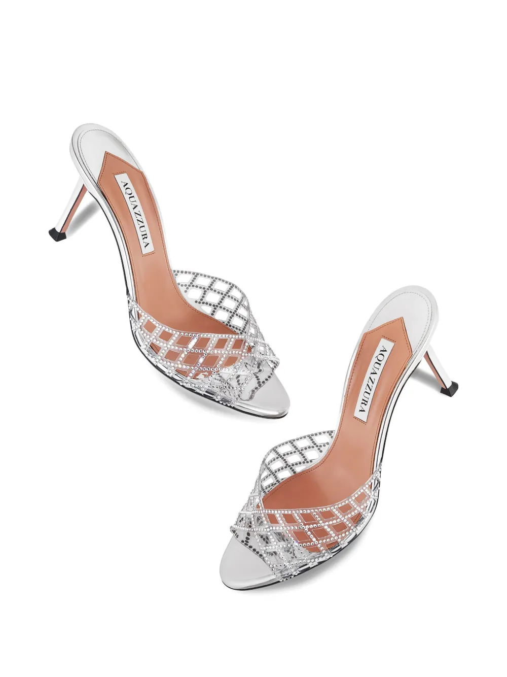 Aquazzura 75mm crystal-embellished lattice mules Grey