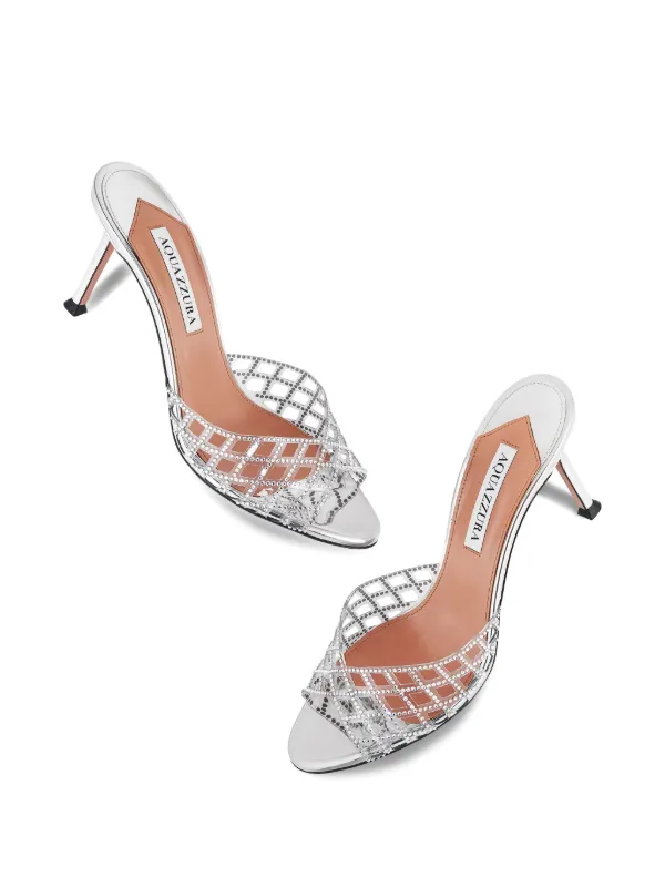 ｍａｙｕｒｉａ　0609 Aquazzura 75mm crystal-embellished Lattice Mules | Grey