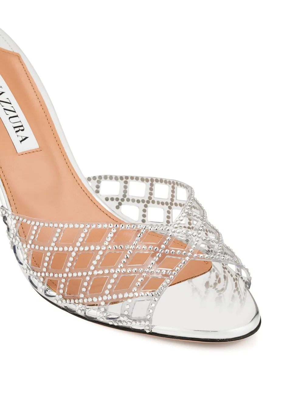 Aquazzura 75mm crystal-embellished lattice mules Grey