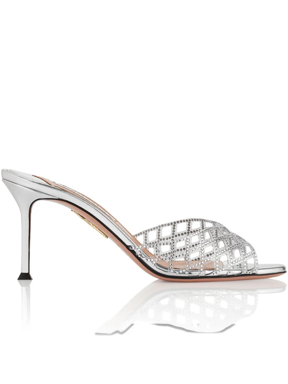 Aquazzura 75mm crystal-embellished lattice mules Grey