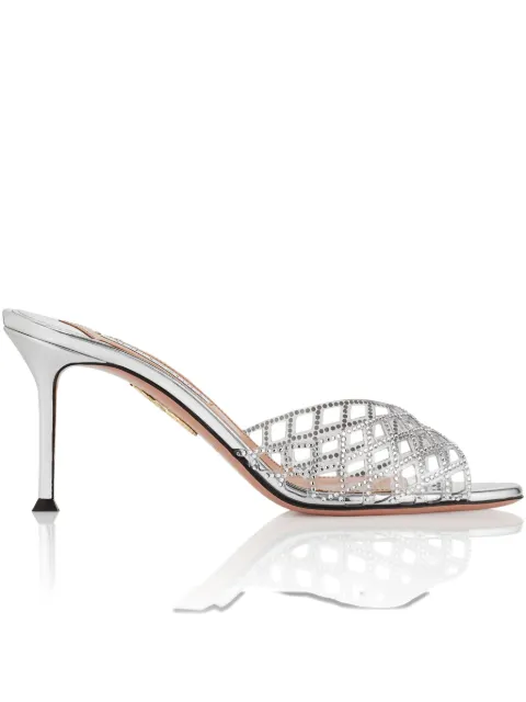 Aquazzura 75mm crystal-embellished lattice mules