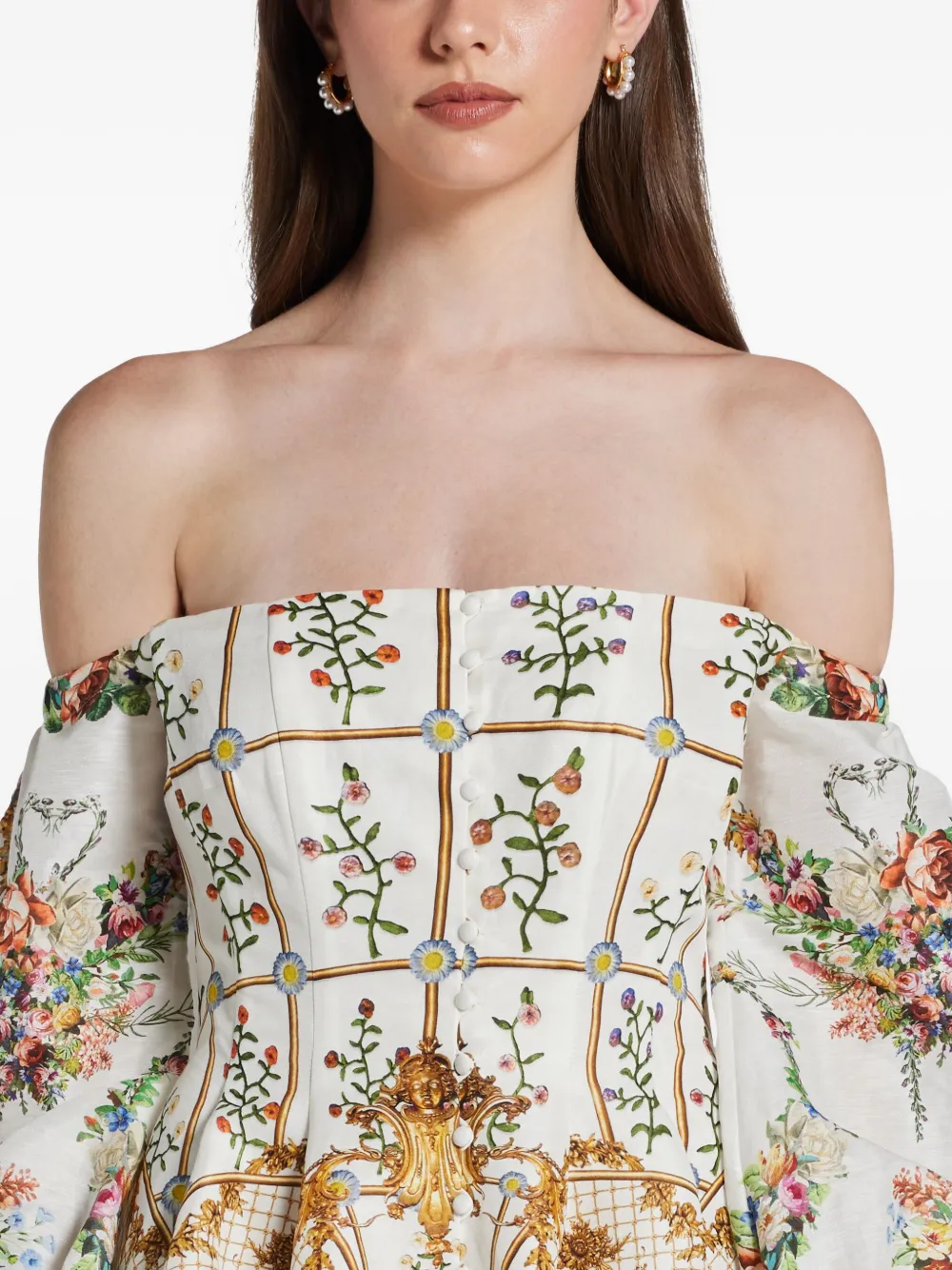 Camilla Off-shoulder jurk met bloemenprint Wit
