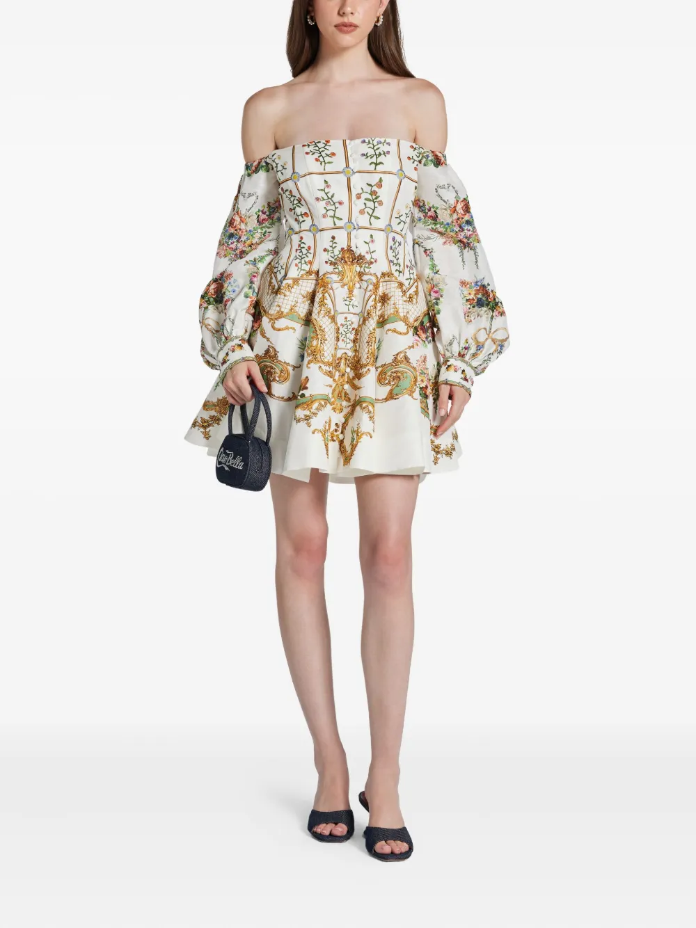 Camilla floral-print off-shoulder dress - Wit