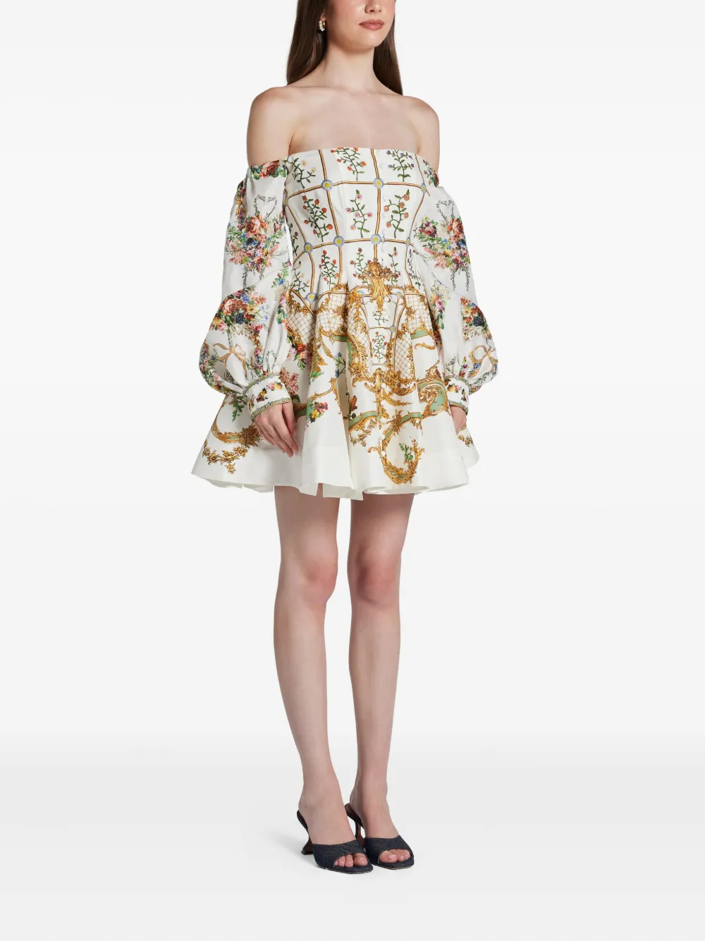 Camilla Off-shoulder jurk met bloemenprint Wit