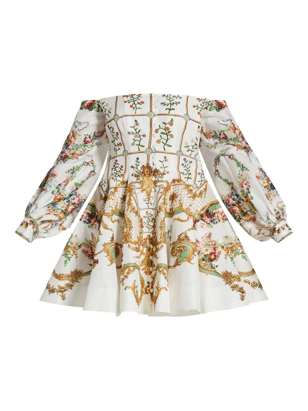 Camilla floral-print off-shoulder dress - Bianco