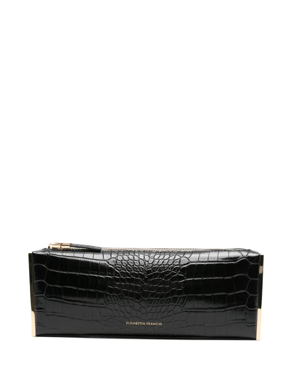Elisabetta Franchi Crocodile-effect Zip Clutch In Black