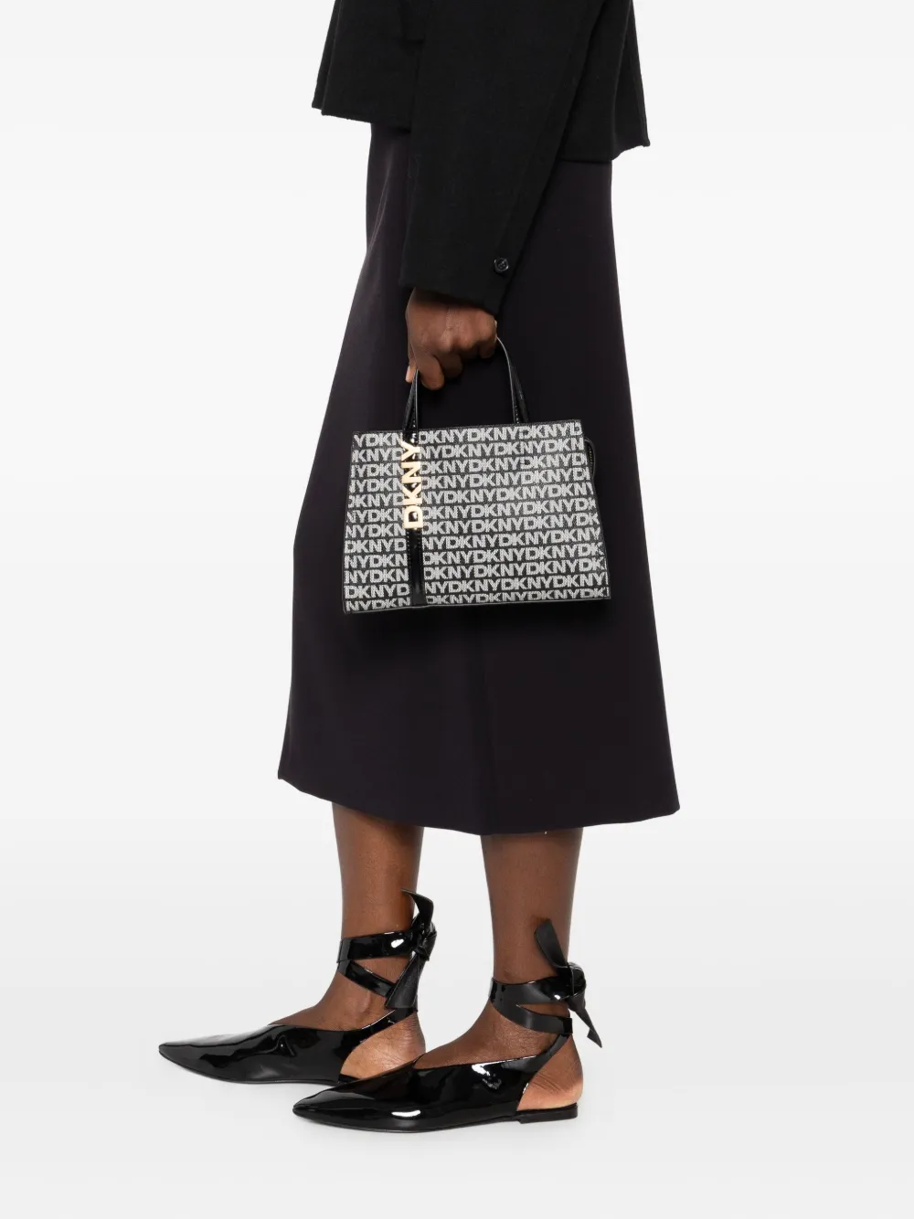 DKNY logo-plaque monogram tote bag - Zwart