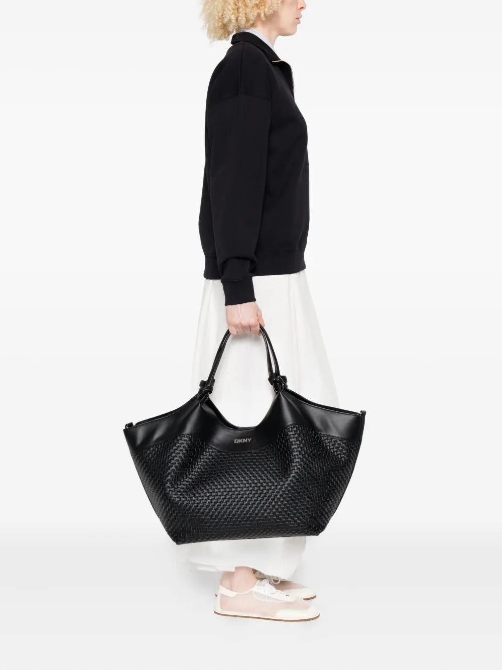 DKNY large Paula knotted woven tote bag - Zwart
