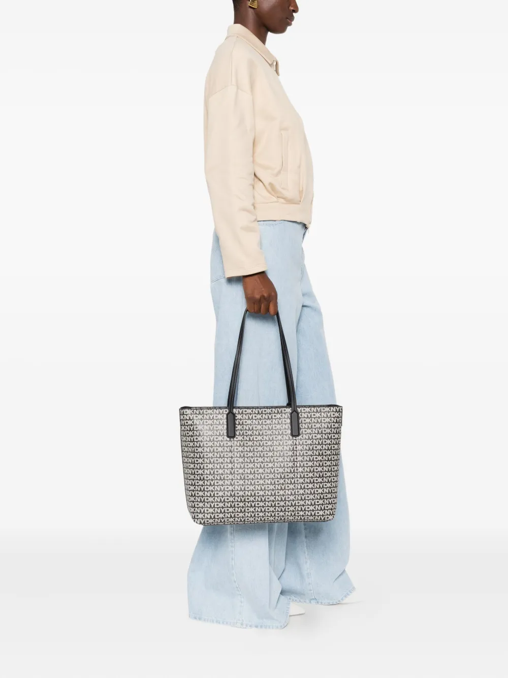 DKNY medium logo-pattern tote bag - Zwart