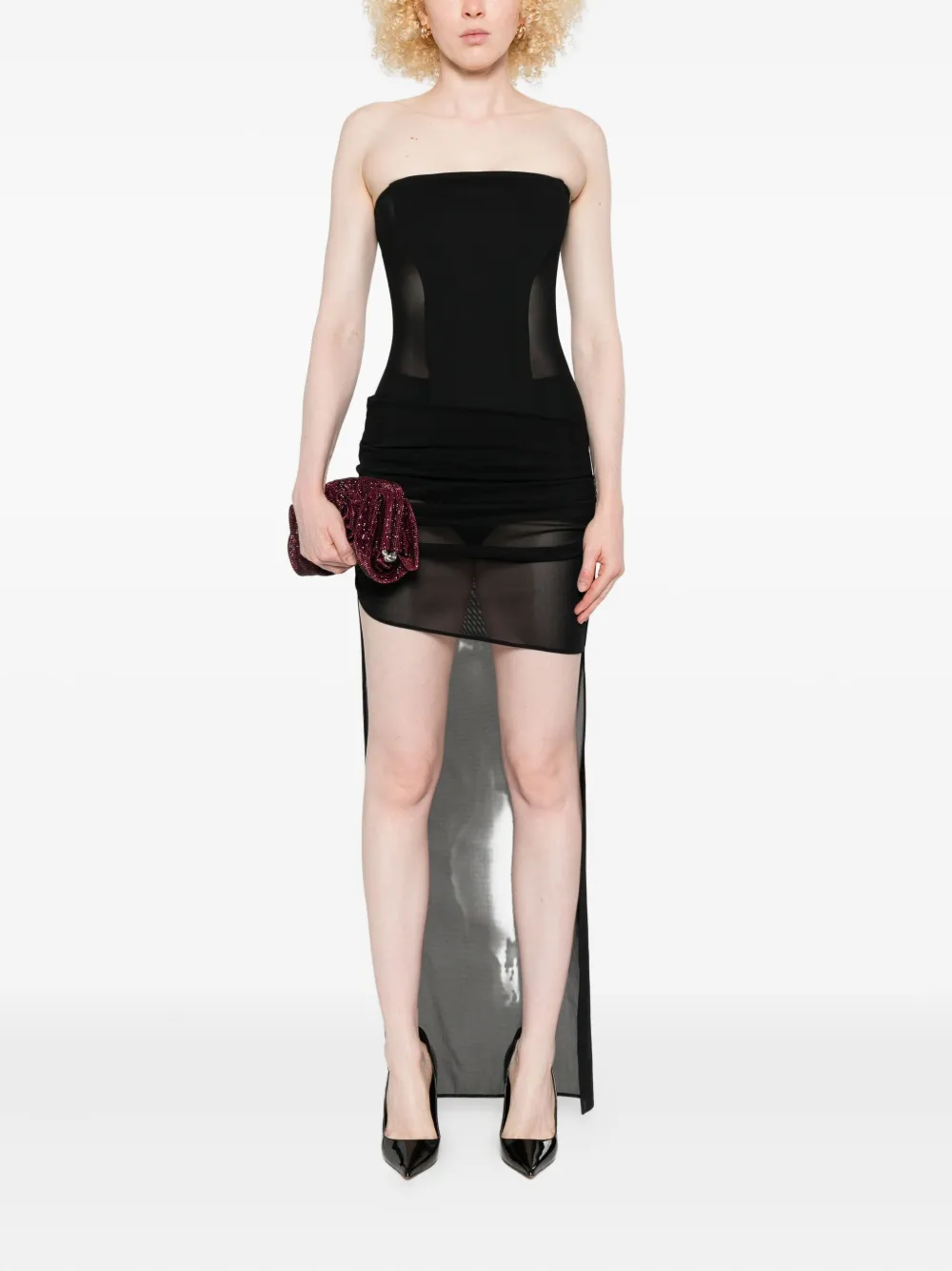 Alex Perry Mesh-panel Draped Asymmetrical Dress In Black