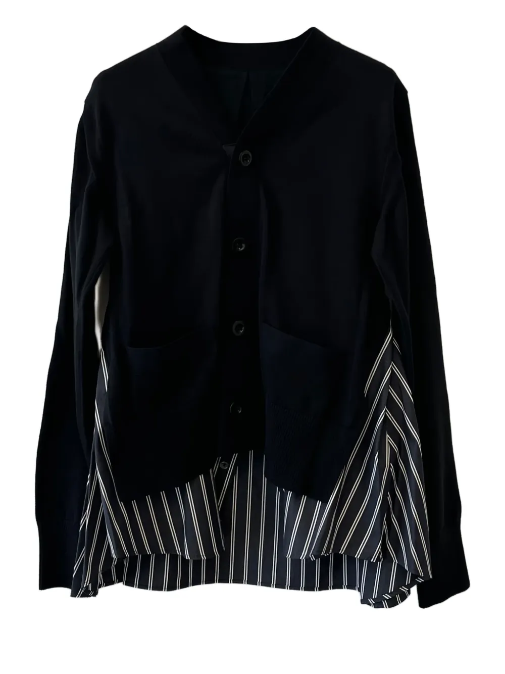 sacai striped-panel cardigan | Black | Image 1