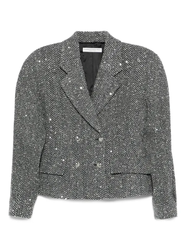 Alessandra Rich Sequin-embellished Herringbone Jacket in Grey