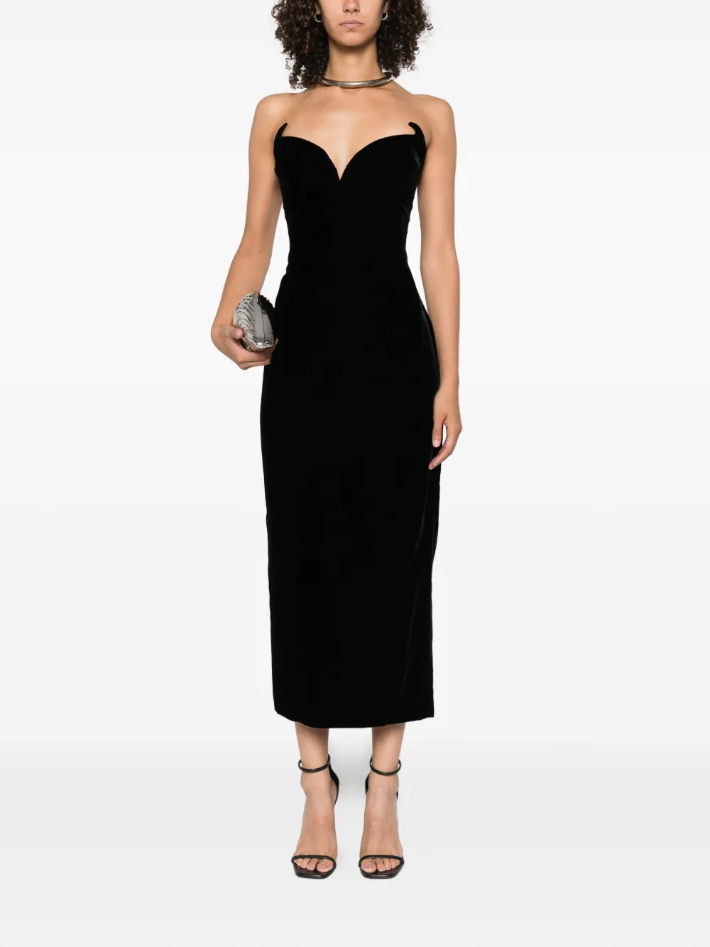 Mugler Signature sweetheart-neckline velvet dress Zwart