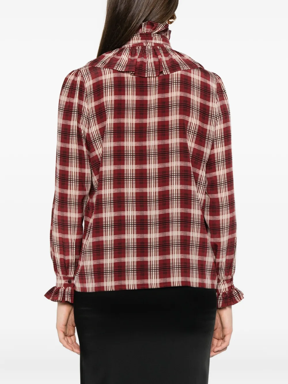 Saint Laurent Poet Blouse In Plaid Silk In Red