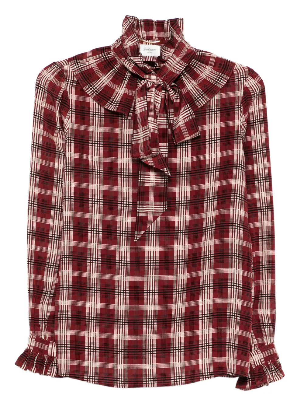 Saint Laurent Poet Blouse In Plaid Silk In Red