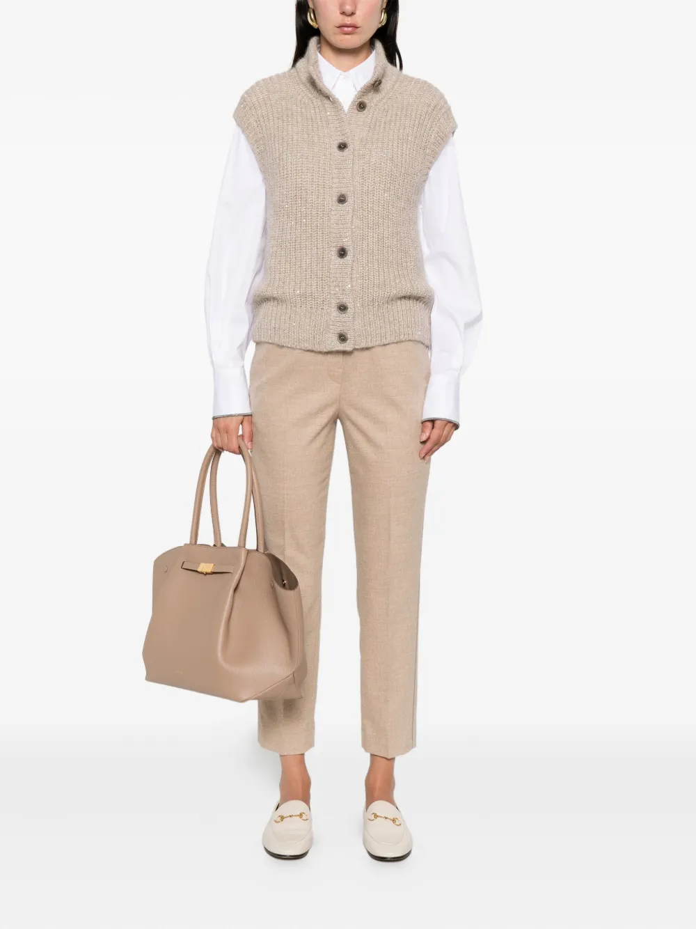 Peserico elastic-waistband side-stripe trousers Beige