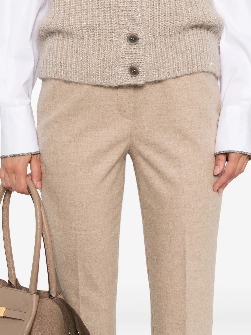Peserico elastic-waistband side-stripe trousers Beige