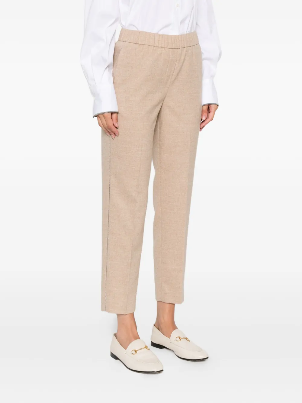 Peserico elastic-waistband side-stripe trousers Beige