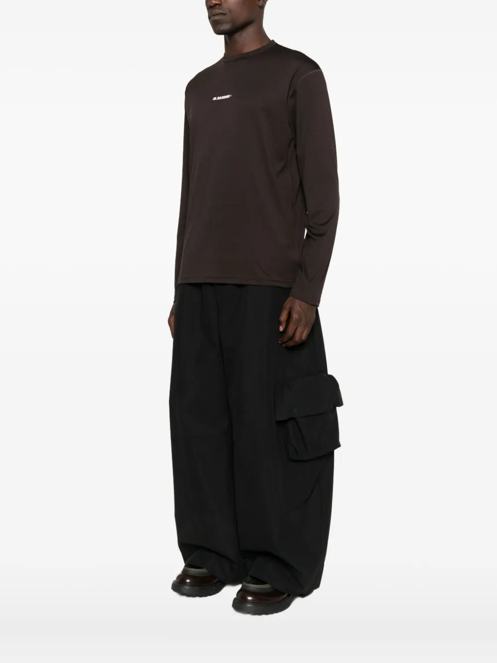 JIL SANDER+ T-shirt met logopatroon en lange mouwen Bruin