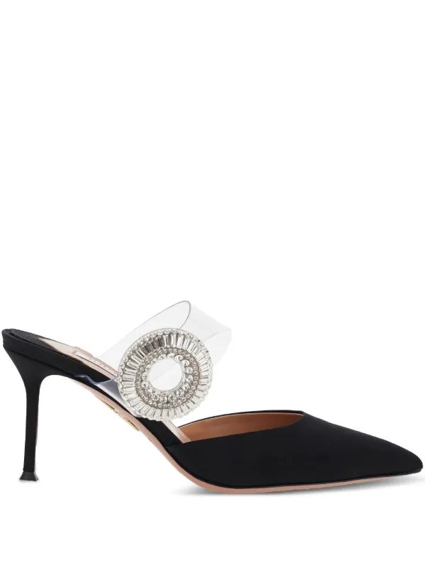 Aquazzura 75mm Crystal Hoop Pointed-toe Mules in Black