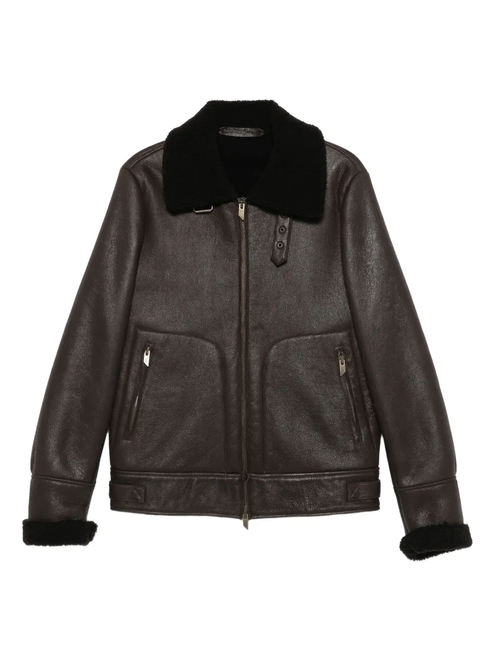 Salvatore Santoro Leren jack met lammy kraag Bruin