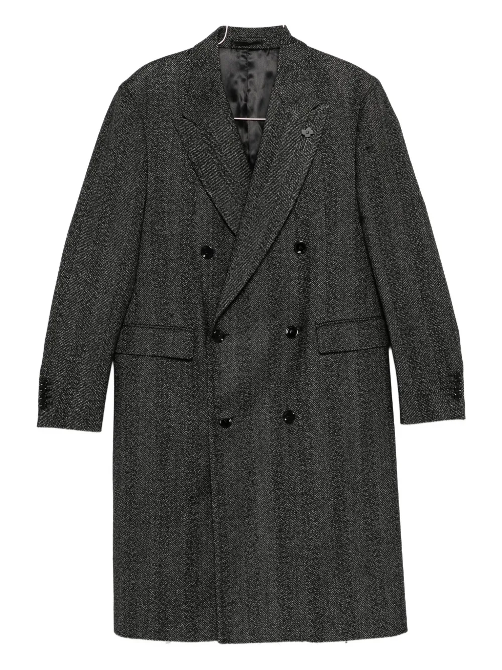 Lardini Peak Lapels Double-breasted Long Coat In Gray